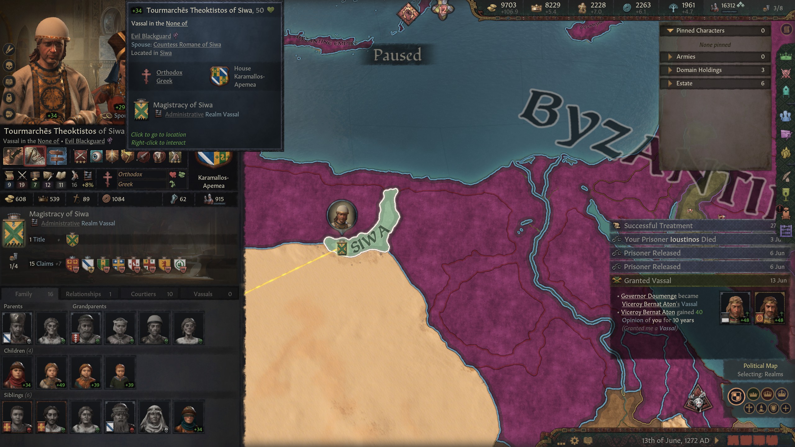 A vassal (Siwa) with the description "Vassal of none" that blocks the